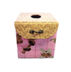 Chic Brico - Fabric Covered Tissue Box Holder, Kid's Room Decor, Pink and Brown Teddy Bears