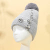 PEACH ACCESSORIES - Elegant Pompom Hat with Sparkling Jewels SD001: Silver