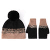 PEACH ACCESSORIES - Two Tones Hat and Gloves Matching Set in Black/Brown: Green