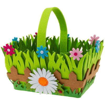 Boston International - 8.5" Long Daisy Flowers Picket Fence Felt Easter Basket