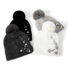 PEACH ACCESSORIES - Elegant Pompom Hat with Sparkling Jewels SD001: Silver
