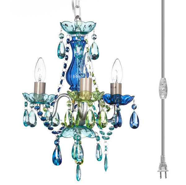 Think Brink - 3 Light Blue Green Plug-in Chandelier