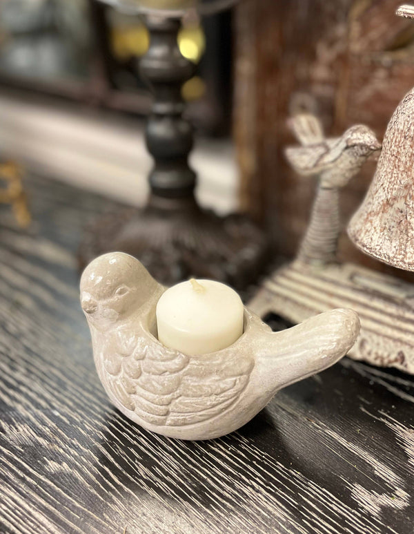 Vagabond Vintage - CEMENT BIRD CANDLE HOLDER - SMALL