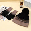 PEACH ACCESSORIES - Two Tones Hat and Gloves Matching Set in Black/Brown: Green