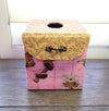 Chic Brico - Fabric Covered Tissue Box Holder, Kid's Room Decor, Pink and Brown Teddy Bears