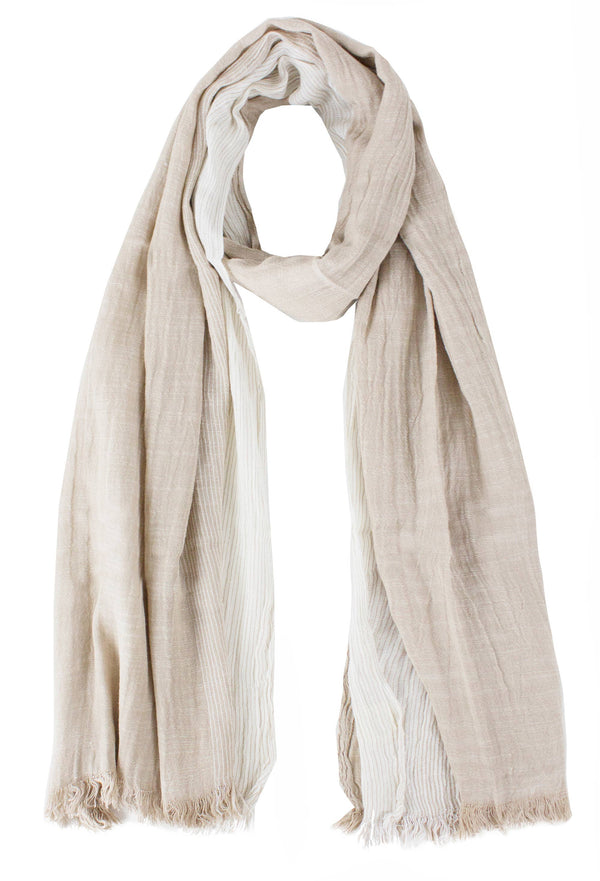 Fennco Styles - Crinkled Ombre Stripe Wrap Scarf: Beige