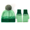 PEACH ACCESSORIES - Two Tones Hat and Gloves Matching Set in Black/Brown: Green