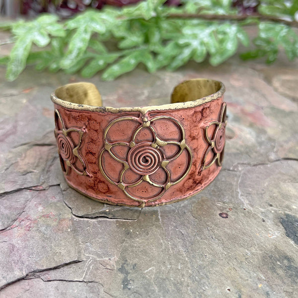 Anju Jewelry - Brass Patina Cuff Bracelet - Peach Lotus