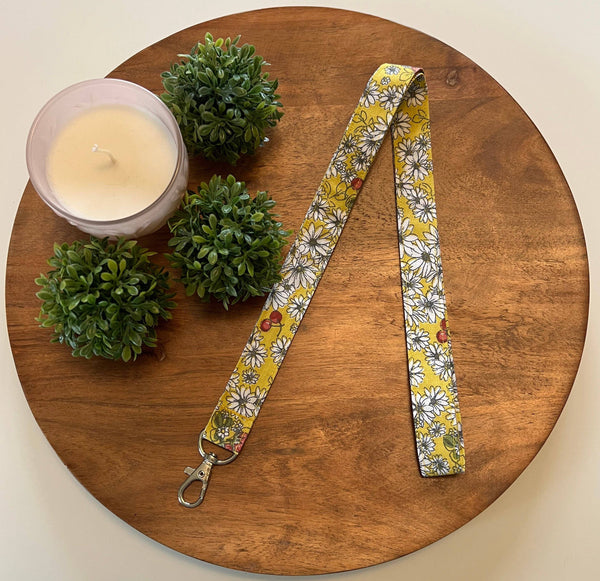 The Lanyard Boutique - Yellow Floral with Berries Fabric Lanyard: Swivel Clasp, Long