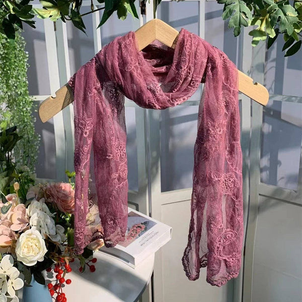 Funkyrel® Atzbranding Limited - Scravii - Embroidered Lace Small Shawl Scarf: RED