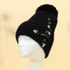 PEACH ACCESSORIES - Elegant Pompom Hat with Sparkling Jewels SD001: Silver