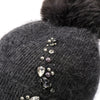 PEACH ACCESSORIES - Elegant Pompom Hat with Sparkling Jewels SD001: Silver