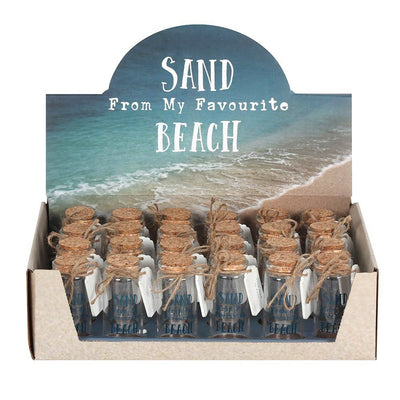Something Different Wholesale - Set of 24 Souvenir Beach Sand Glass Bottles in Display