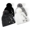 PEACH ACCESSORIES - Elegant Pompom Hat with Sparkling Jewels SD001: Silver