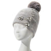PEACH ACCESSORIES - Elegant Pompom Hat with Sparkling Jewels SD001: Silver