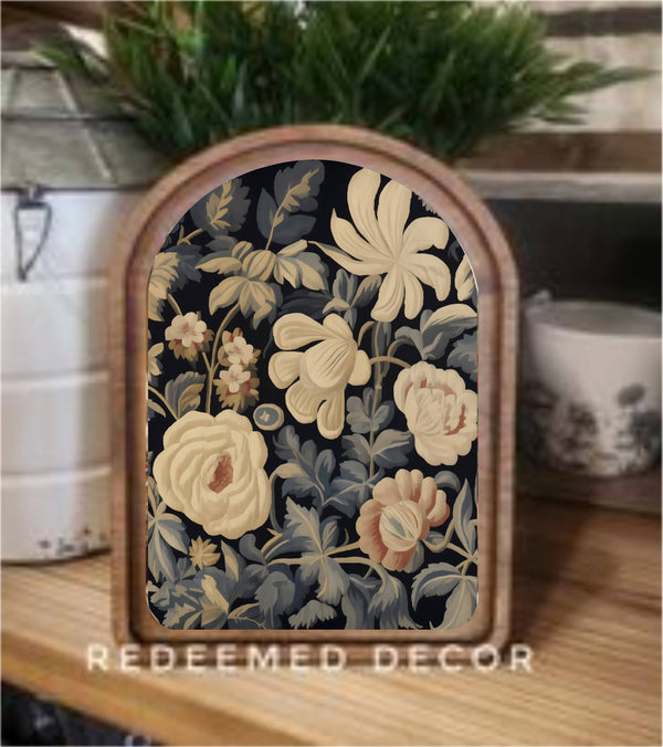 Redeemed Decor - Arch Top Dark Floral Tapestry Framed Art