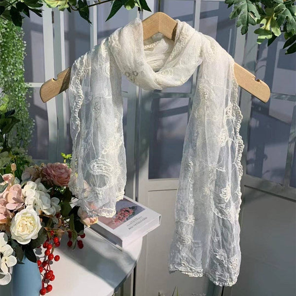 Funkyrel® Atzbranding Limited - Scravii - Embroidered Lace Small Shawl Scarf: KHAKI