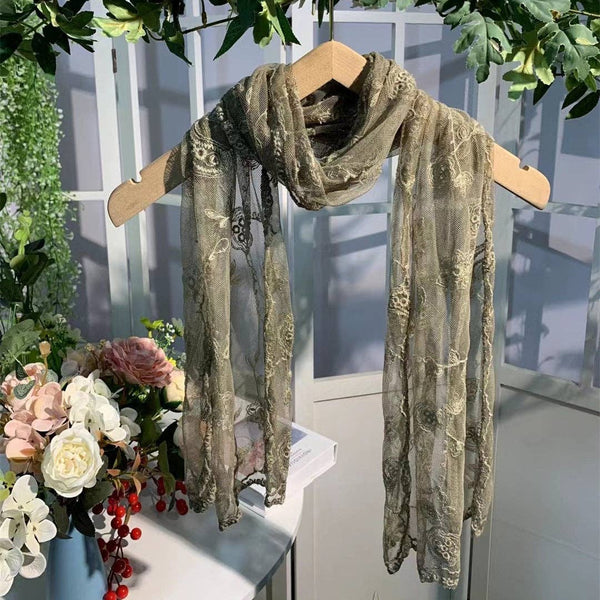 Funkyrel® Atzbranding Limited - Scravii - Embroidered Lace Small Shawl Scarf: COFFEE