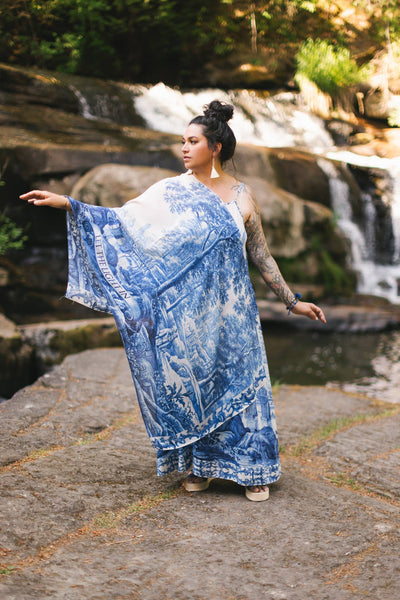 Market of Stars - Let The Light In Bohemian Scarf w/ Blue Delft Toile Print