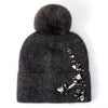 PEACH ACCESSORIES - Elegant Pompom Hat with Sparkling Jewels SD001: Silver