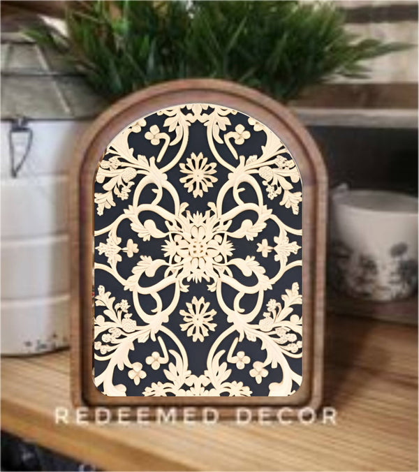 Redeemed Decor - Arch Top Rococo Navy Framed Art