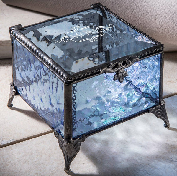 J Devlin Glass Art & Bert Anderson Collection - Mom Gift Stained Glass Jewelry Box By J Devlin Glass Art: Blue