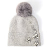 PEACH ACCESSORIES - Elegant Pompom Hat with Sparkling Jewels SD001: Silver
